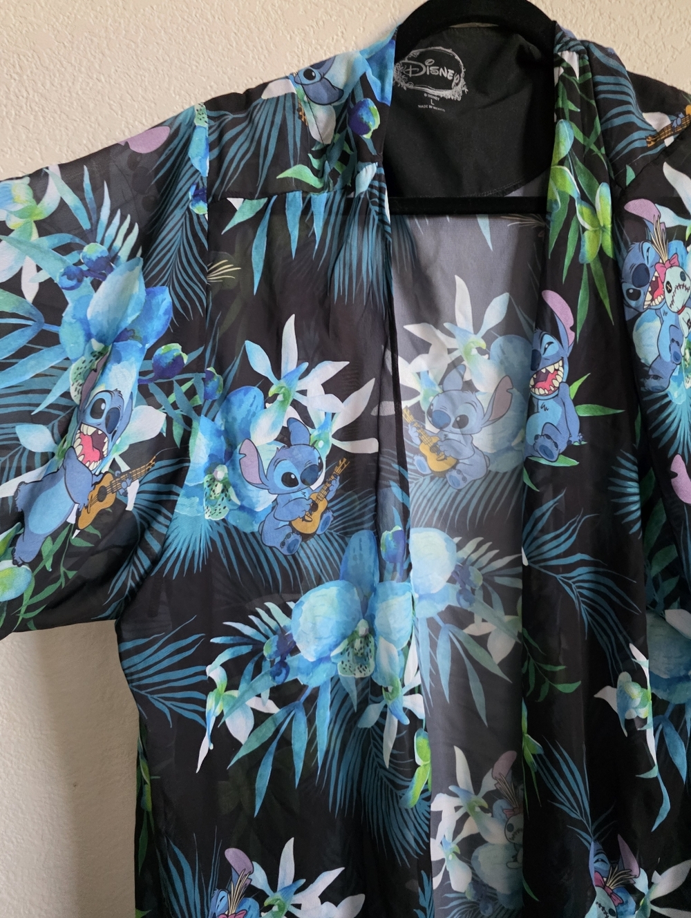 Disney Stitch Open Fringe Kimono Swim Coverup Sz L - Picture 2 of 4